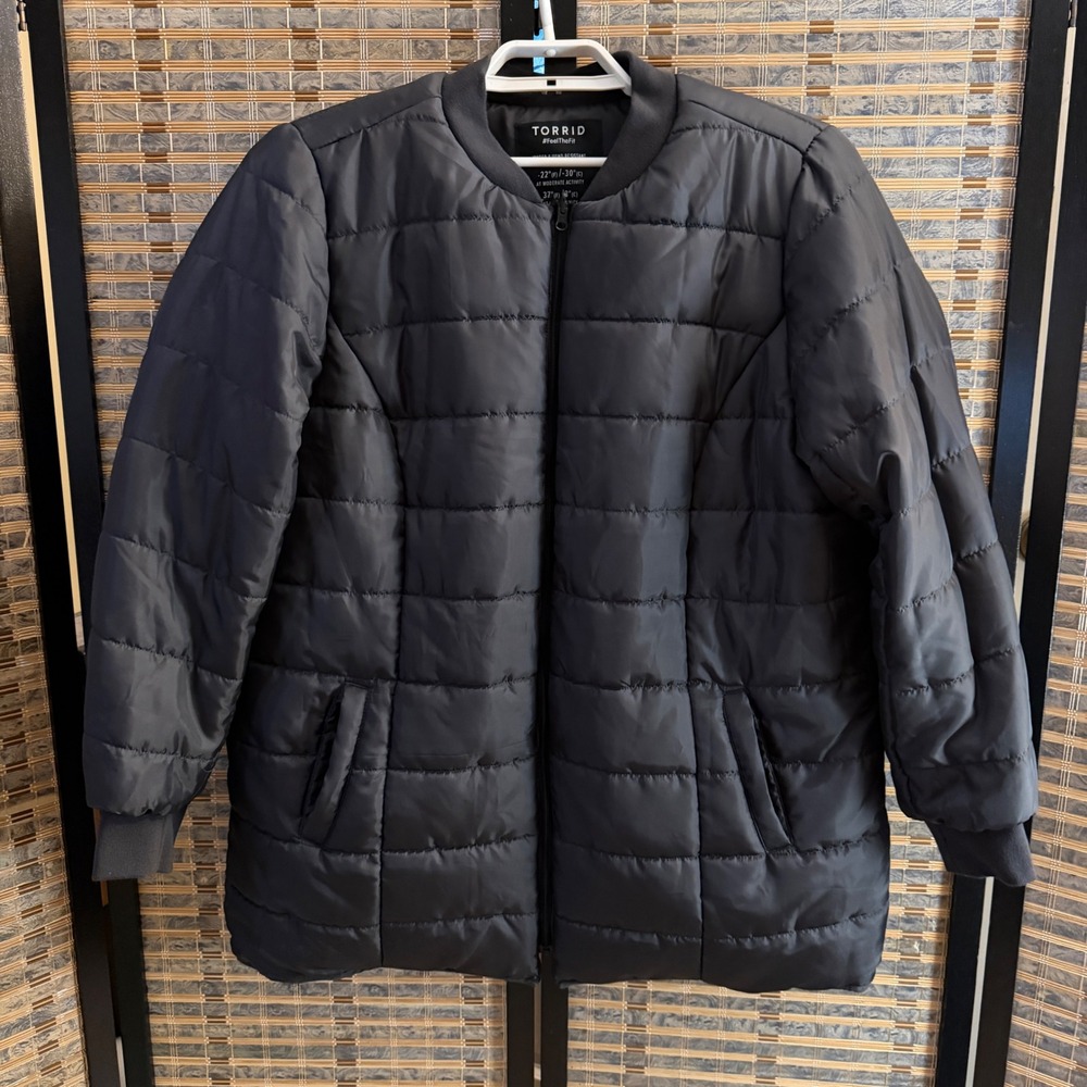 Torrid Quilted Puffer Jacket Womens 2 Black Faux Fur Lined Weather Resistant